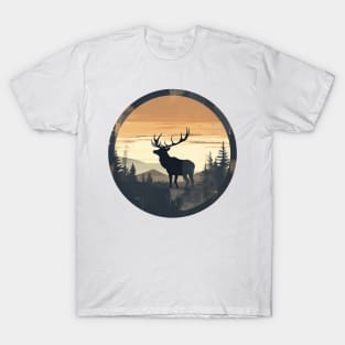 Silent Majesty: Lone Elk Amidst the Peaks T-Shirt